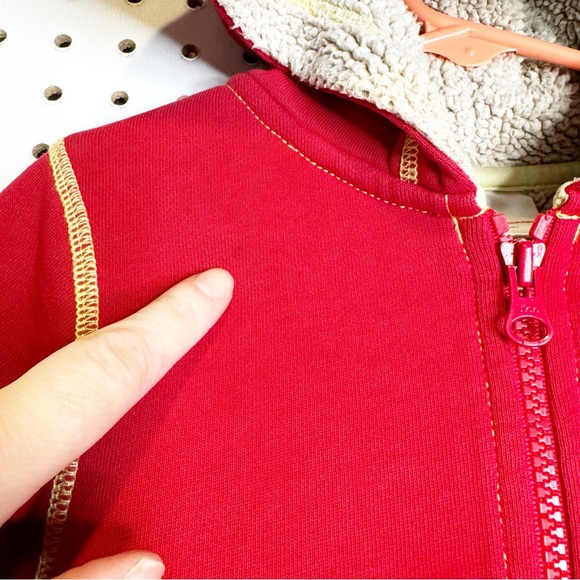 Hanna Andersson | Sherpa Lined Knit Hoodie, Red and Pink Color Block Sz. 80cm - Picture 8 of 10